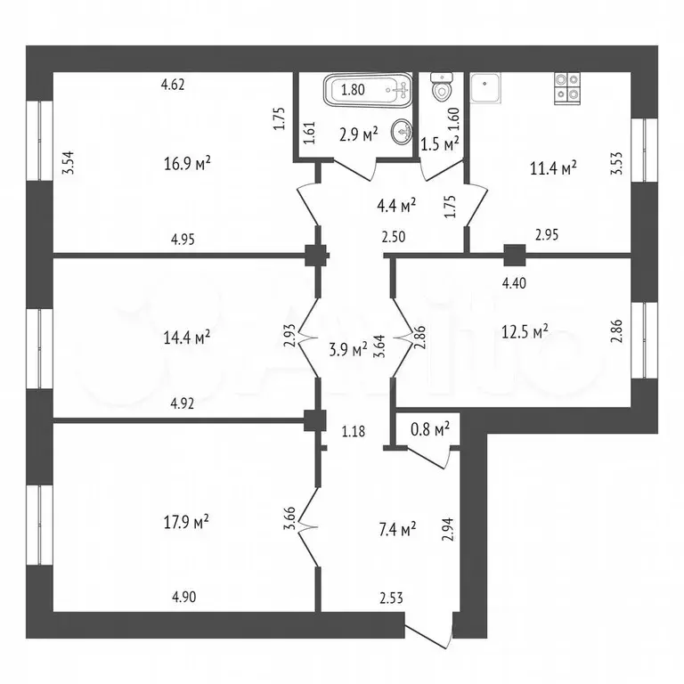 4-к. квартира, 96 м, 3/5 эт. - Фото 0