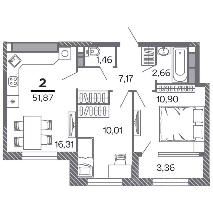 2-к кв. Рязанская область, Рязань Петра и Февронии жилой комплекс ... - Фото 1