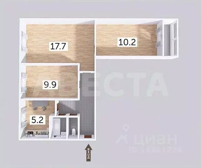 3-к кв. Омская область, Омск Заозерный мкр, ул. Лаптева, 5 (53.6 м) - Фото 1