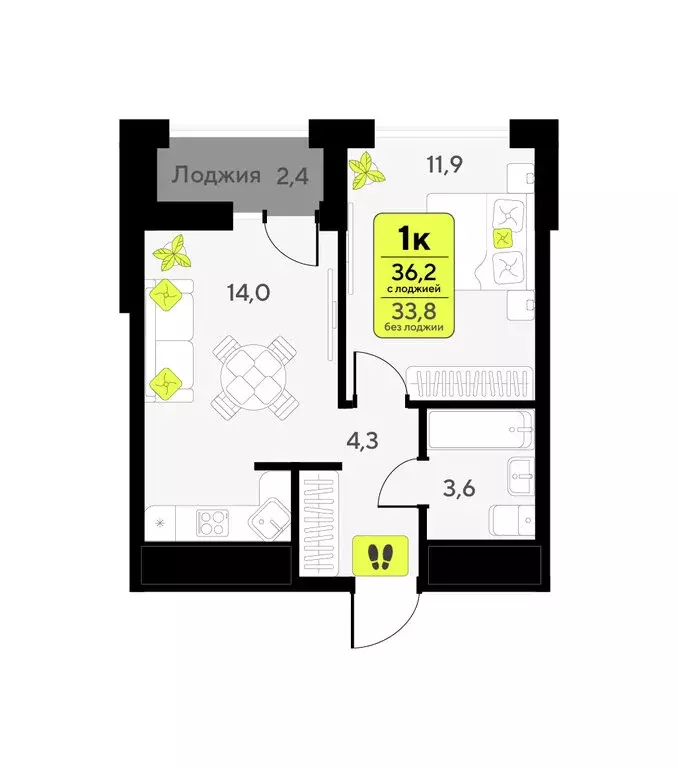 1-комнатная квартира: Тюмень, улица Первооткрывателей, 9 (36.2 м) - Фото 1