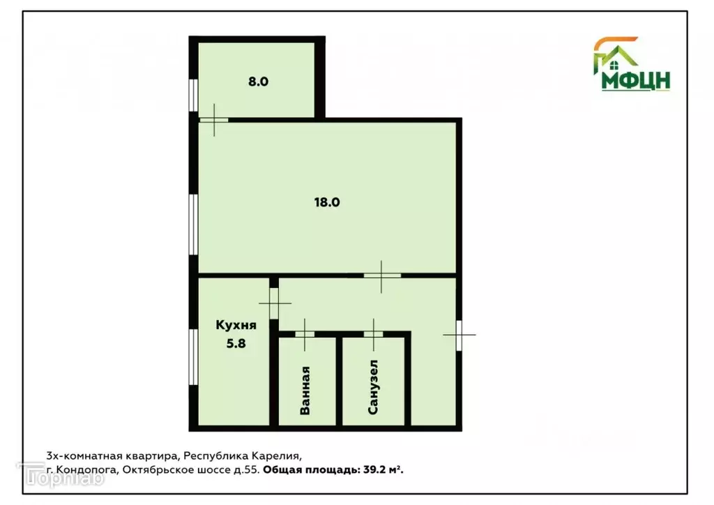 2-к кв. Карелия, Кондопога Октябрьское ш., 55 (39.2 м) - Фото 1