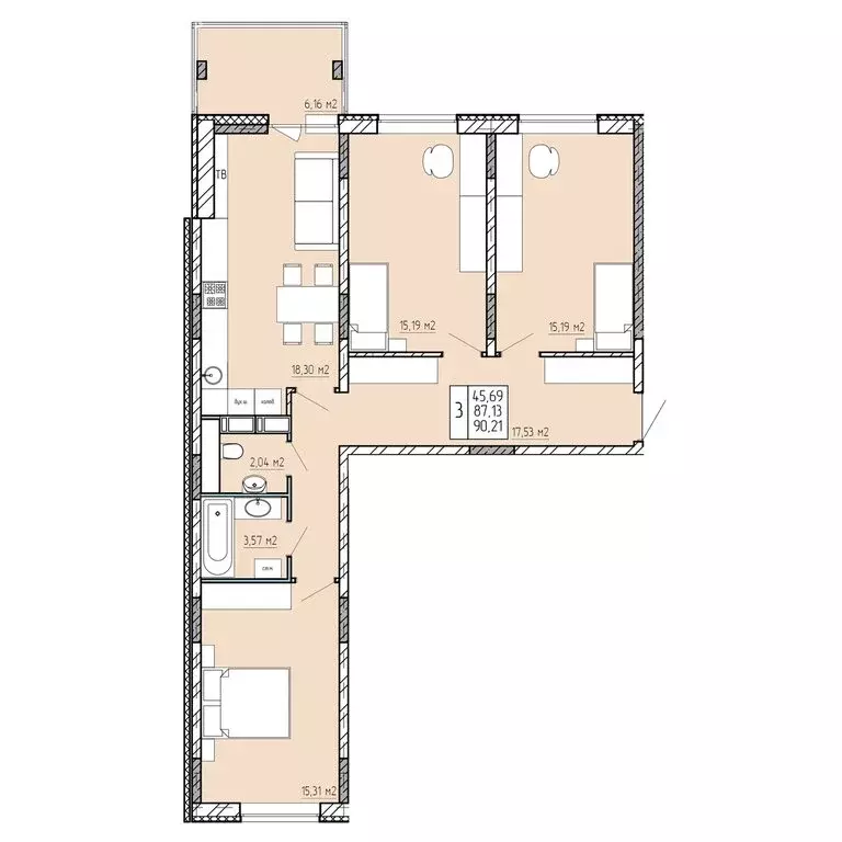 3-комнатная квартира: Калуга, улица Пухова, 58 (90.21 м) - Фото 1