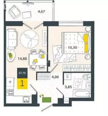 1-комнатная квартира: Тула, Самоварная улица, 2 (34.5 м) - Фото 0
