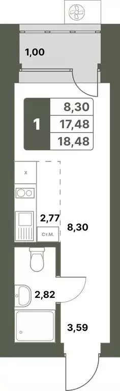 1-комнатная квартира: Уфимский район, село Миловка (18.48 м) - Фото 0