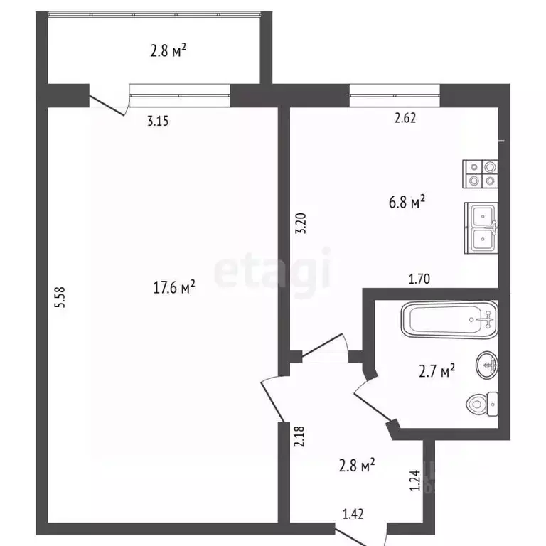 1-к кв. Крым, Судак ул. Гагарина, 6 (29.9 м) - Фото 2