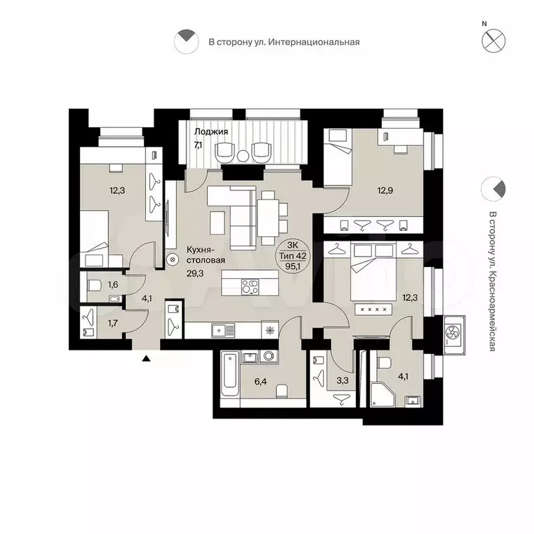 3-к. квартира, 95,1 м, 2/9 эт. - Фото 0