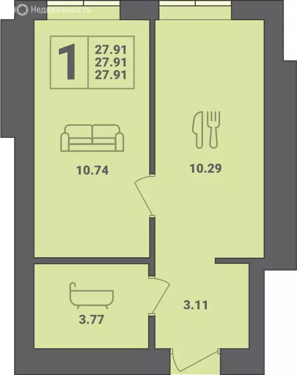 1-комнатная квартира: Пионерский, улица Гептнера, 17 (27.91 м) - Фото 0