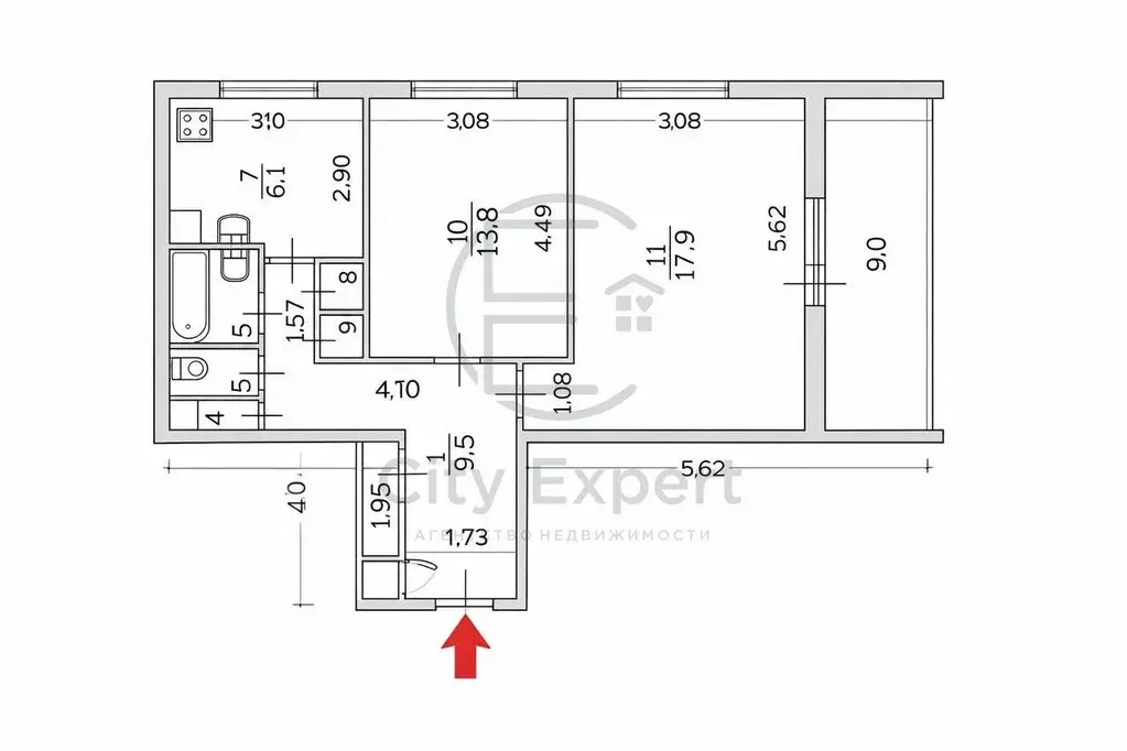 2-к кв. Санкт-Петербург ул. Ярослава Гашека, 2 (55.5 м) - Фото 2