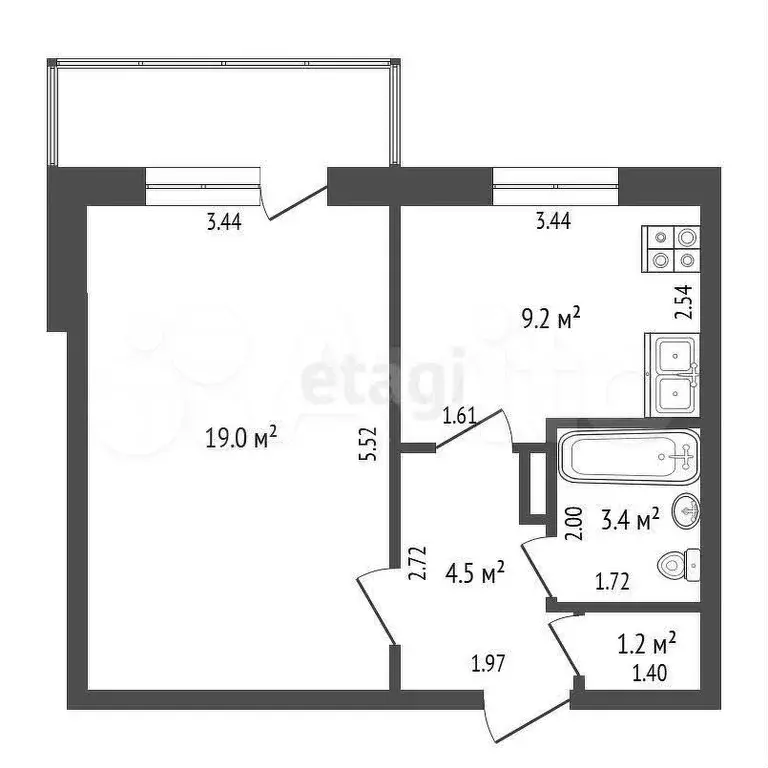 1-к. квартира, 38 м, 3/5 эт. - Фото 0