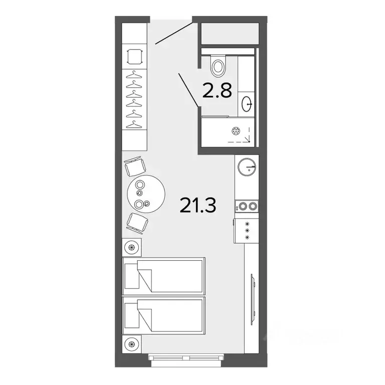 Студия Санкт-Петербург Заозерная ул., 3к3 (23.7 м) - Фото 0