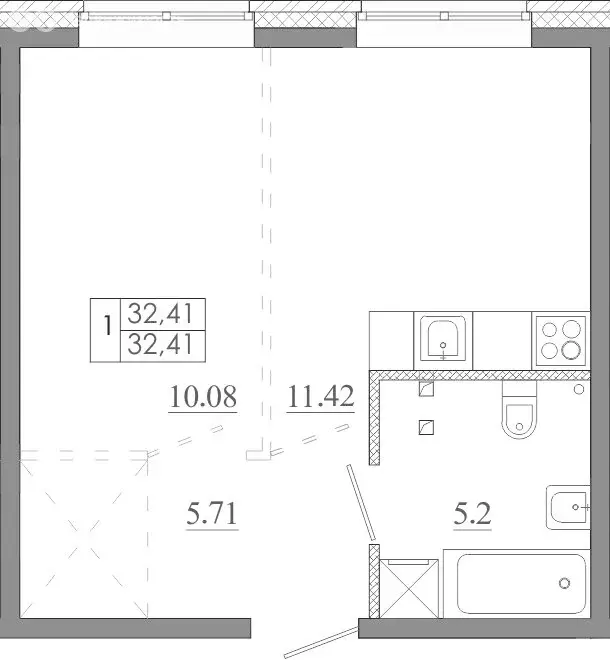 1-комнатная квартира: Иркутск, улица Баумана, 271/2 (32.41 м) - Фото 1