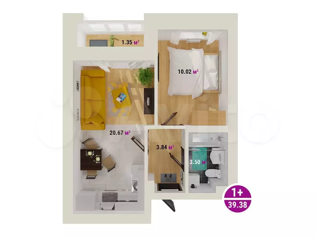 1-к. квартира, 39,4 м, 2/8 эт. - Фото 0
