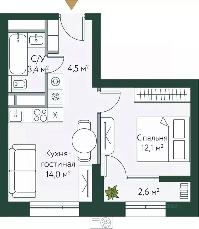1-к кв. Волгоградская область, Волгоград Новосибирская ул., 74 (36.55 ... - Фото 0