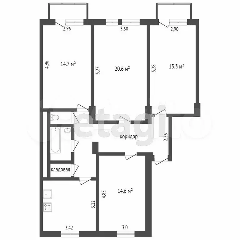 4-к. квартира, 100 м, 3/3 эт. - Фото 1