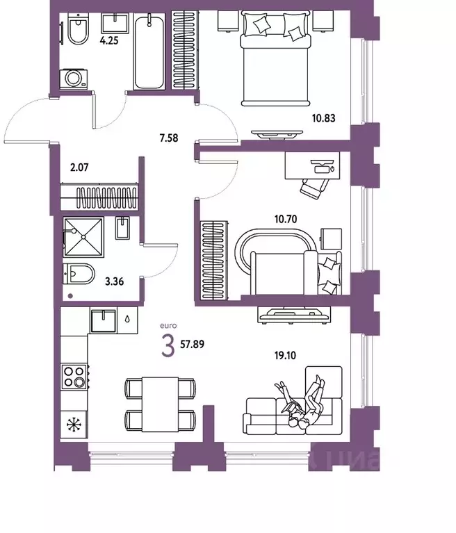 3-к кв. Тюменская область, Тюмень Береговая ул., 100к2 (57.89 м) - Фото 1