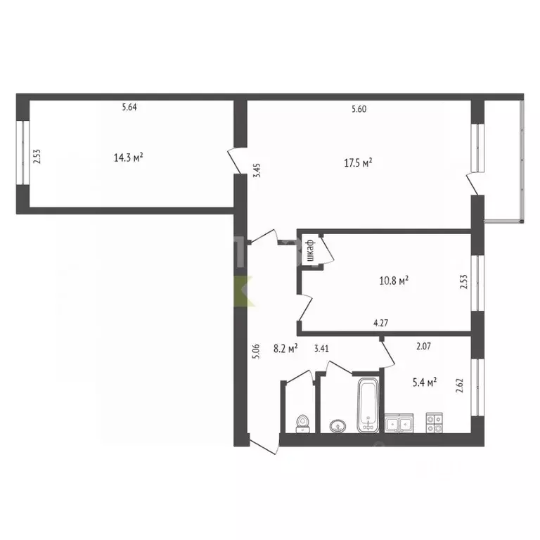 3-к кв. Новгородская область, Боровичи ул. Виталия Бианки, 28 (59.8 м) - Фото 2