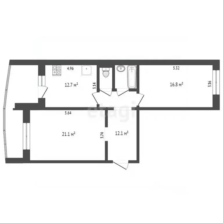 2-к кв. Калужская область, Калуга ул. 65 лет Победы, 41к1 (66.9 м) - Фото 2
