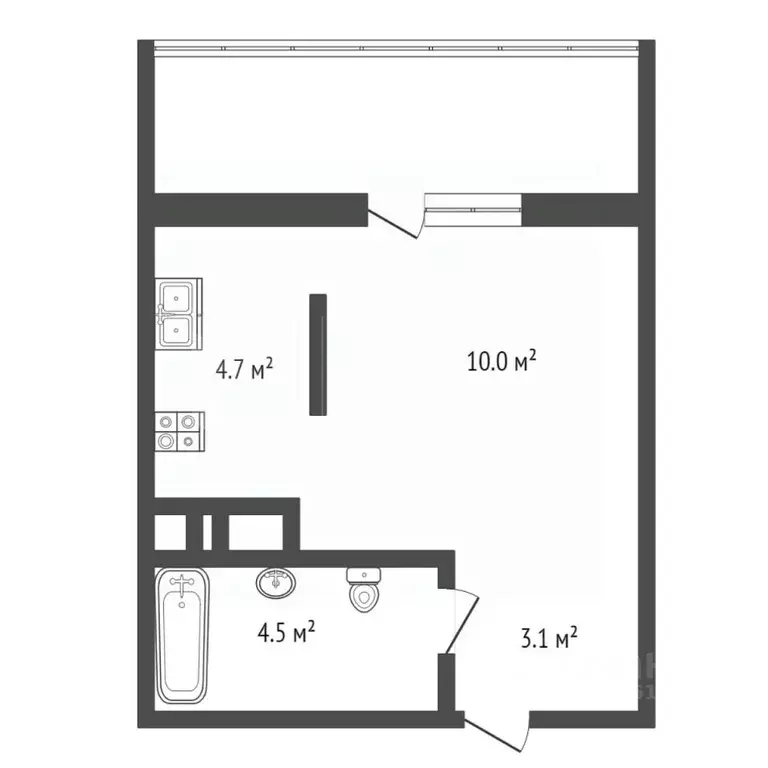 Студия Тюменская область, Тюмень ул. Эльвиры Федоровой, 1 (28.6 м) - Фото 2