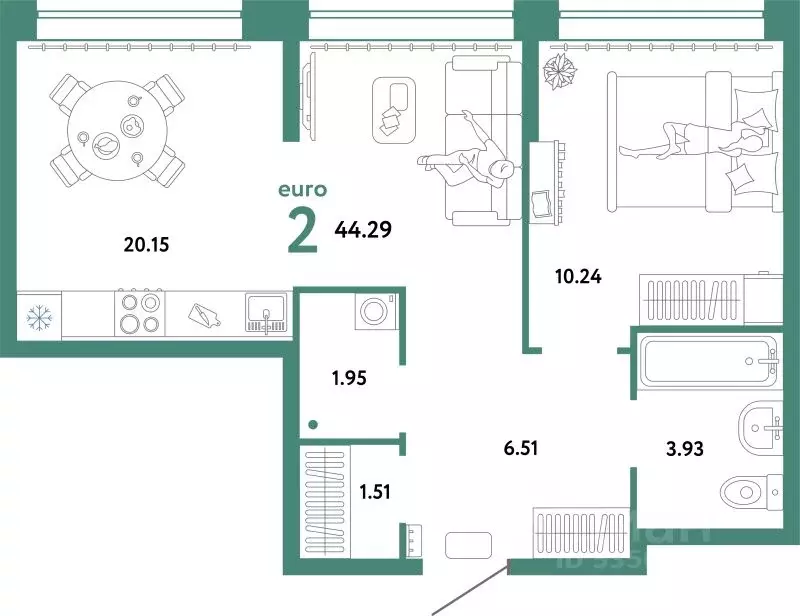 2-к кв. Свердловская область, Екатеринбург ул. Шефская, 22А (44.29 м) - Фото 1
