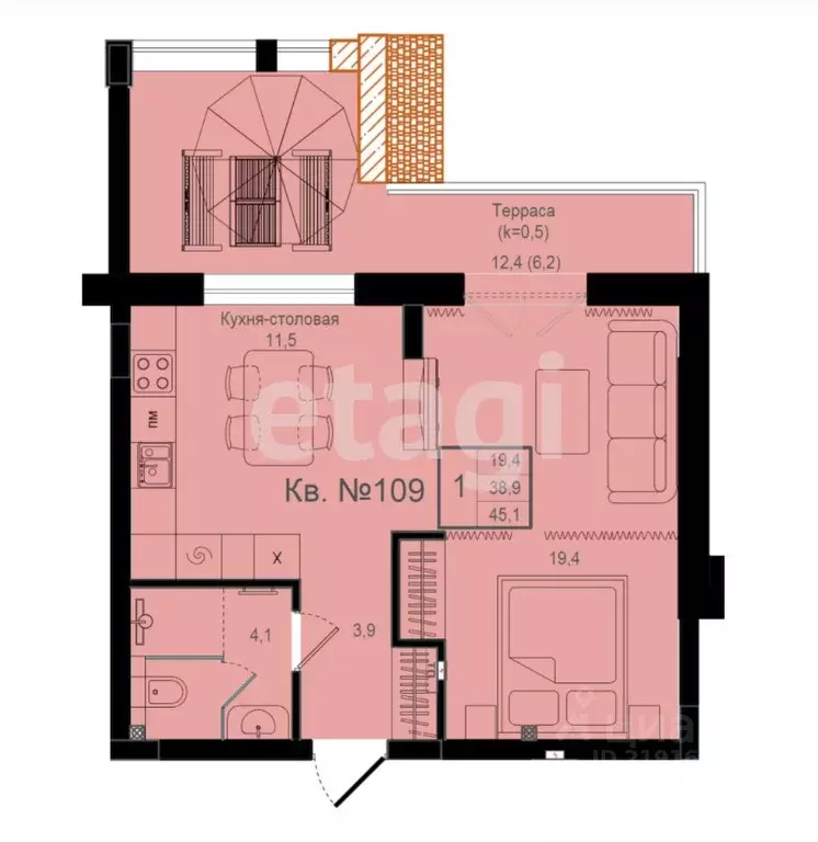 1-к кв. Калининградская область, Калининград ул. Молодой Гвардии, 34 ... - Фото 2