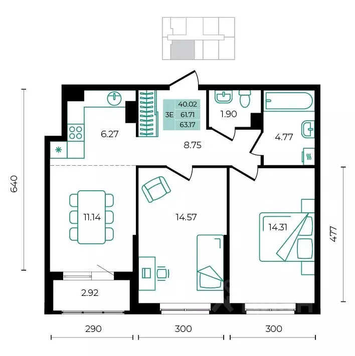3-к кв. Адыгея, Майкопский район, пос. Тульский ул. Заречная (63.17 м) - Фото 1