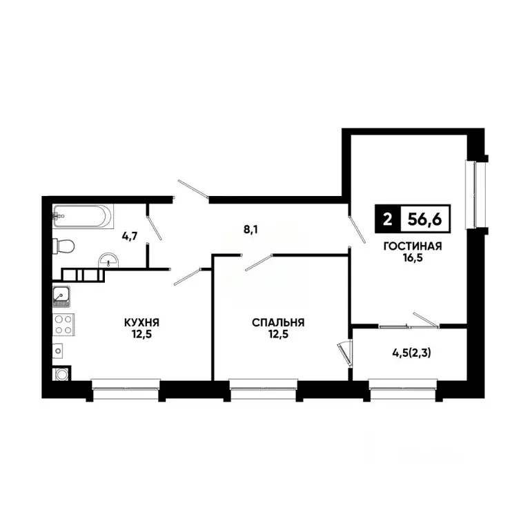 2-к кв. Ставропольский край, Кисловодск ул. Катыхина, 185с3 (56.6 м) - Фото 1