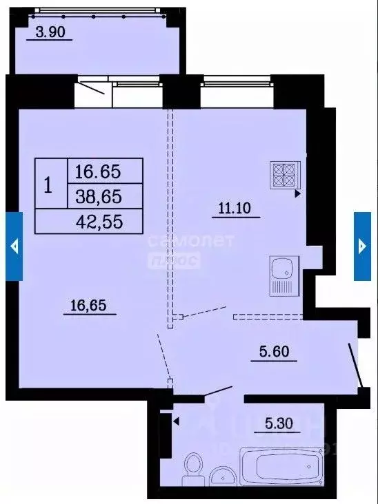 1-к кв. Омская область, Омск ул. Малиновского, 16к1 (42.55 м) - Фото 1