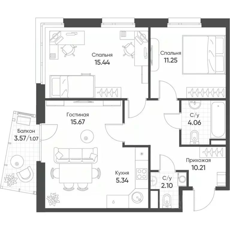 3-к кв. Татарстан, Казань Счастье в Казани жилой комплекс (65.14 м) - Фото 1