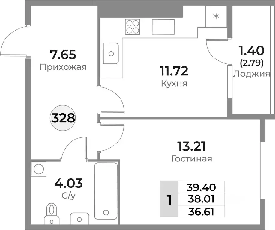 1-к кв. Калининградская область, Калининград Пригородная ул. (38.0 м) - Фото 0