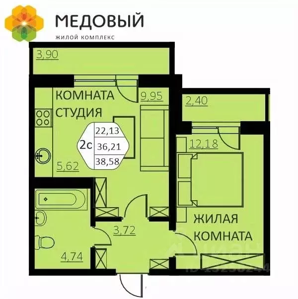 2-к кв. Пермский край, д. Кондратово ул. Г.Н. Нифантова, 4А (38.58 м) - Фото 0