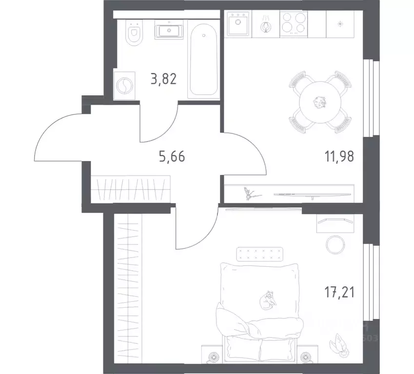 1-к кв. Башкортостан, Уфа ул. Минигали Губайдуллина, 8к9 (38.67 м) - Фото 1
