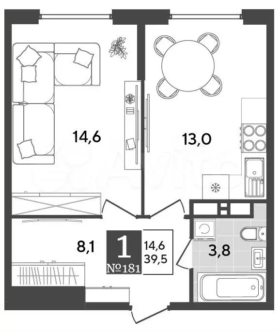 1-к. квартира, 39,5 м, 17/18 эт. - Фото 1