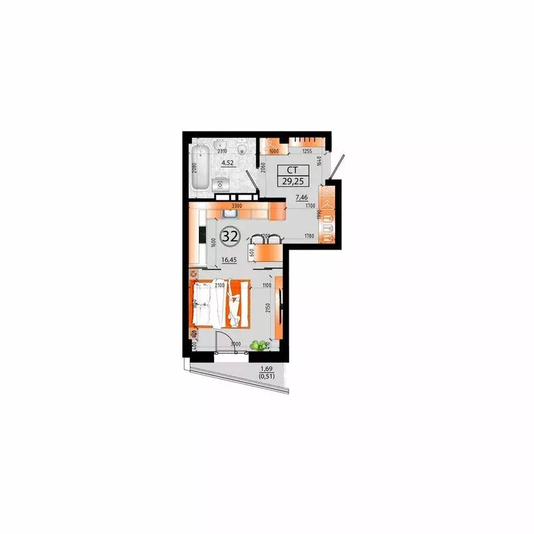 1-комнатная квартира: Владивосток, улица Капитана Шефнера, 25 (29.25 ... - Фото 2