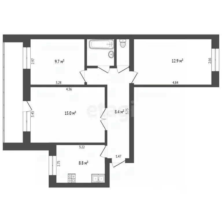 3-к кв. Тюменская область, Тюмень ул. Червишевский Тракт, 35 (63.9 м) - Фото 2