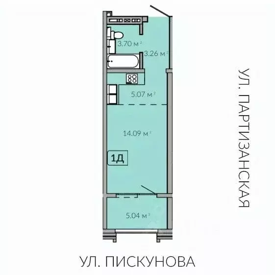 Студия Иркутская область, Иркутск Байкальская ул., 91 (30.88 м) - Фото 1