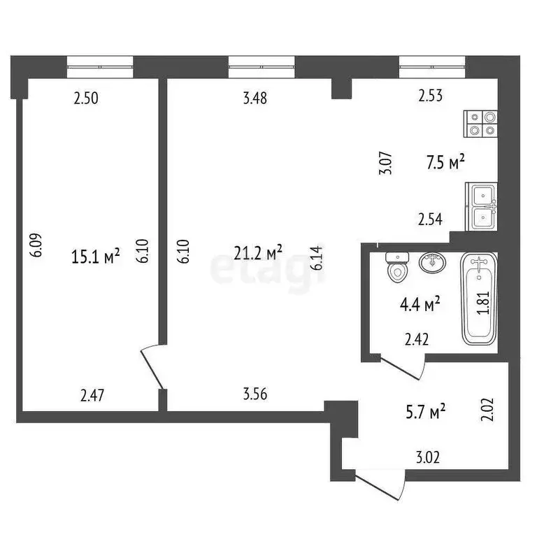 2-комнатная квартира: Стерлитамак, улица Гоголя, 130А (53.9 м) - Фото 1