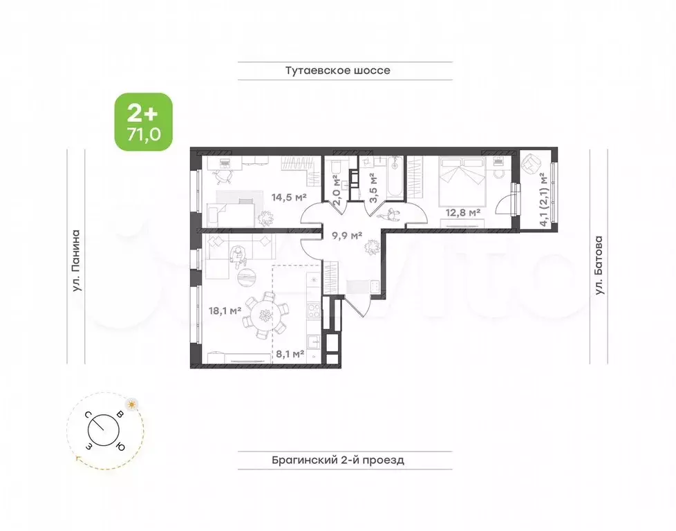 3-к. квартира, 71 м, 6/18 эт. - Фото 0