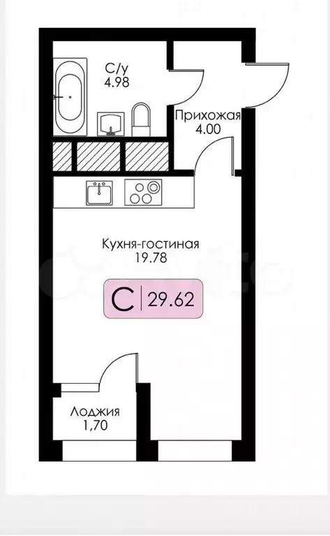 Квартира-студия, 29,6 м, 2/25 эт. - Фото 0