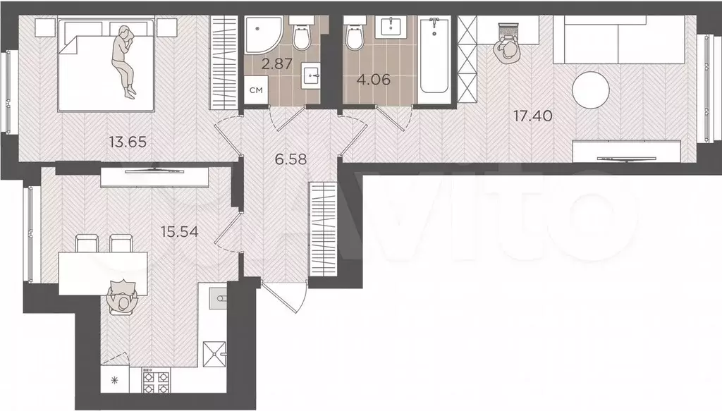 2-к. квартира, 60,1 м, 4/9 эт. - Фото 1