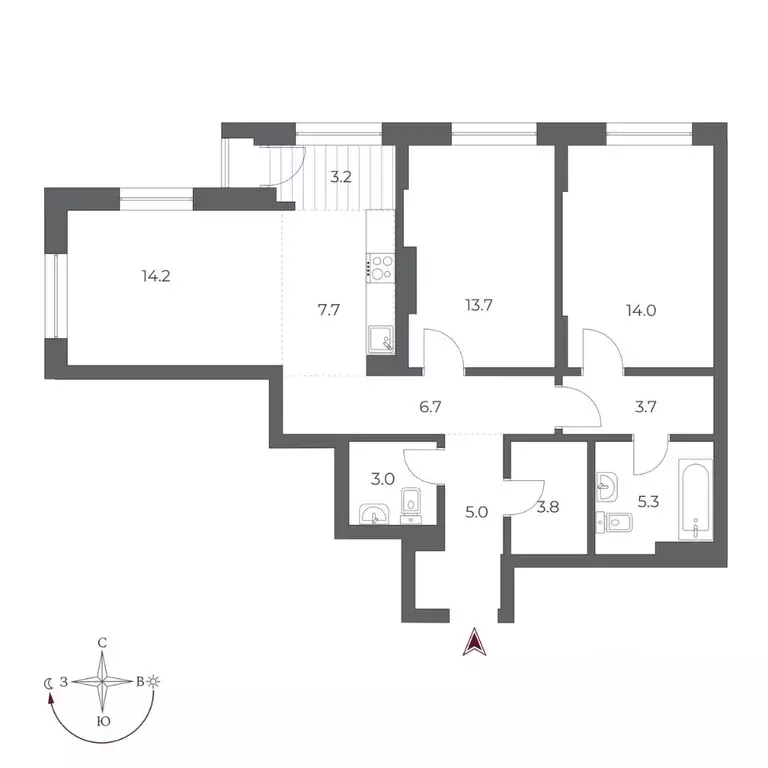 3-к кв. Новосибирская область, Новосибирск Оскар жилой комплекс (80.3 ... - Фото 1