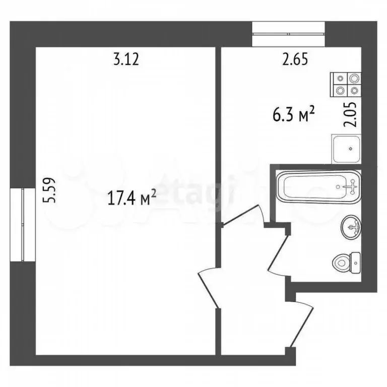 1-к. квартира, 29 м, 6/8 эт. - Фото 0