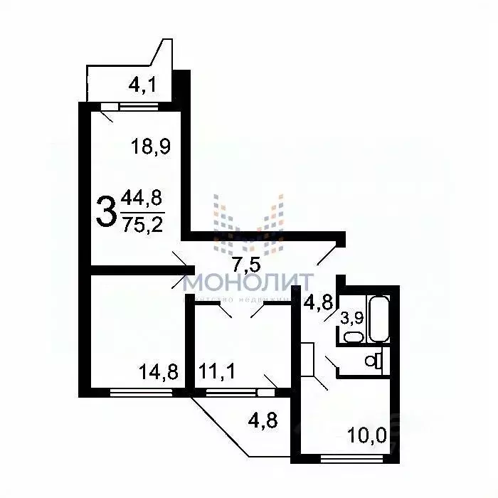 3-к кв. Москва Белореченская ул., 30 (77.0 м) - Фото 2