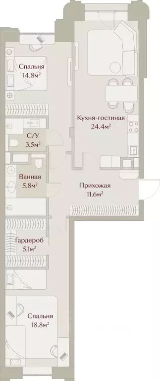 2-к кв. Татарстан, Казань Щербаковский пер., 5 (84.02 м) - Фото 2