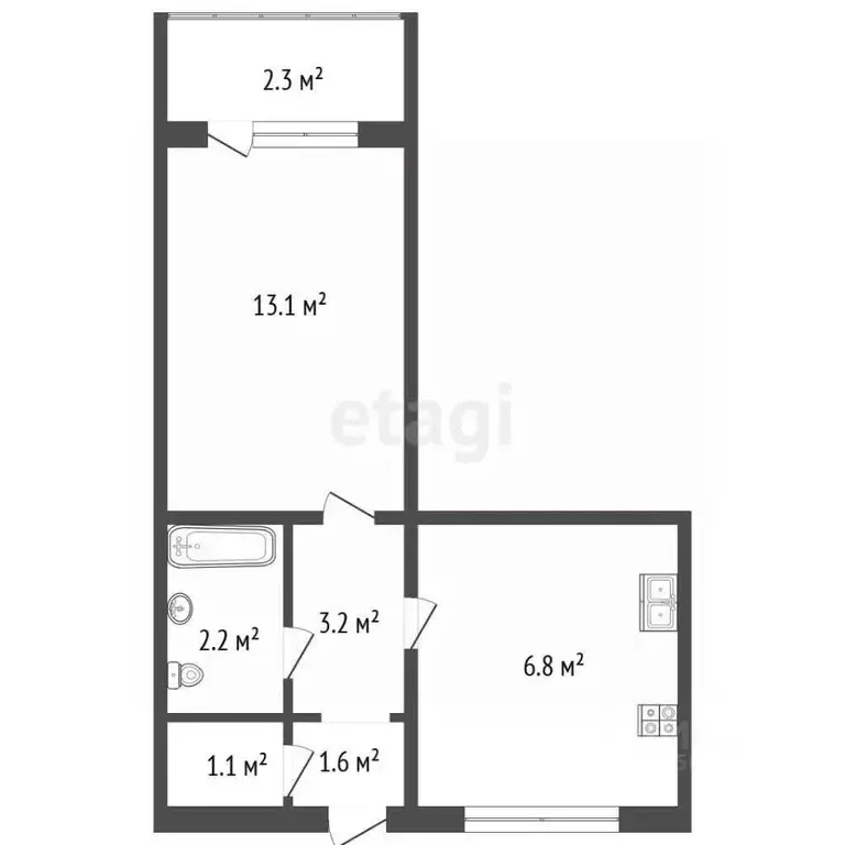 1-к кв. Севастополь, Севастополь, Инкерман г. ул. Погорелова, 23 (30.0 ... - Фото 2