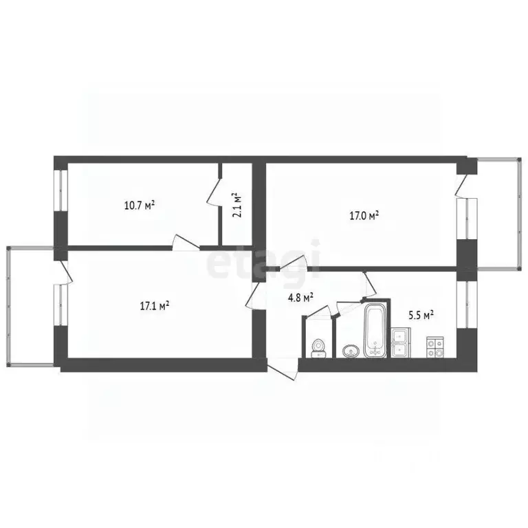 3-к кв. Севастополь, Севастополь, Инкерман г. ул. Менжинского, 21 ... - Фото 2