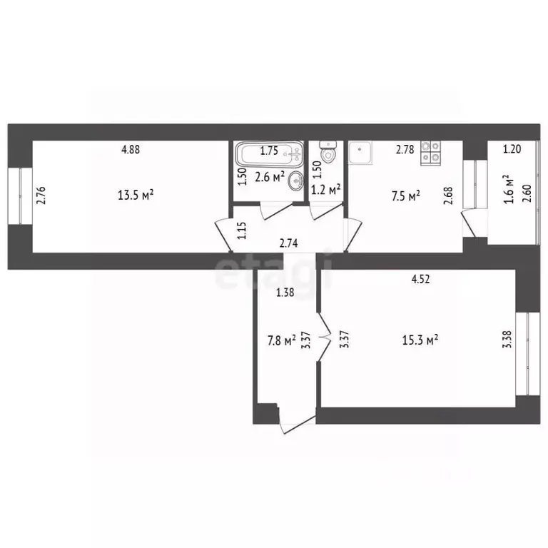 2-к кв. Башкортостан, Стерлитамак ул. Щербакова, 4 (47.9 м) - Фото 2