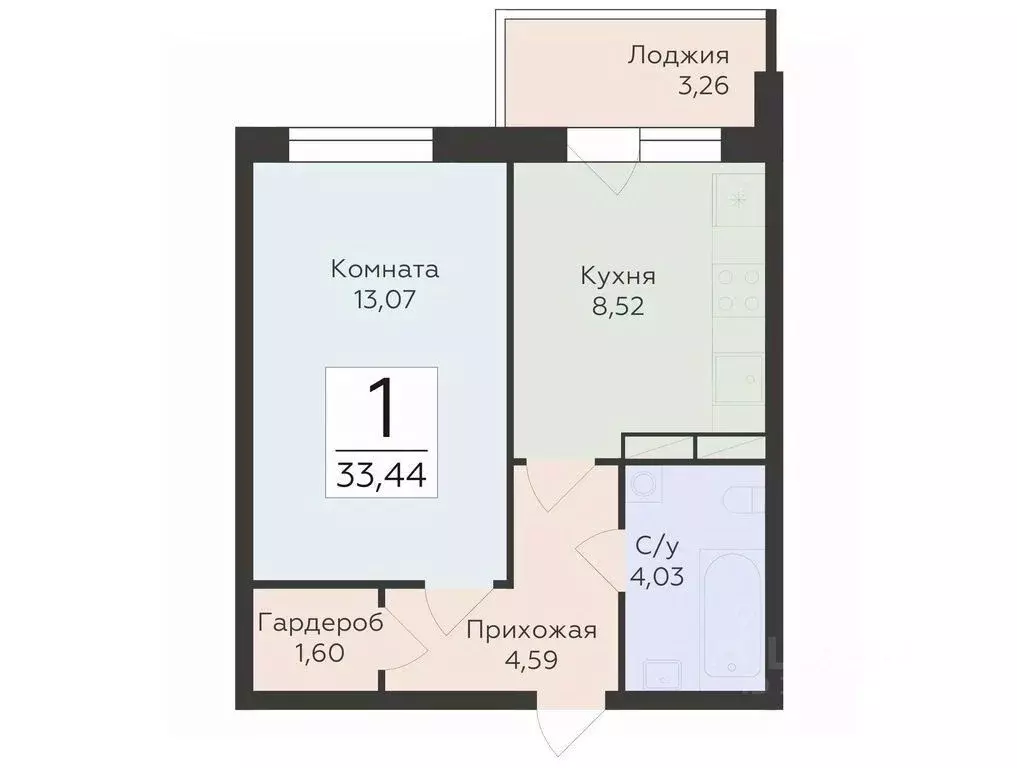 1-к кв. Воронежская область, Воронеж Острогожская ул., 156/2 (33.44 м) - Фото 0