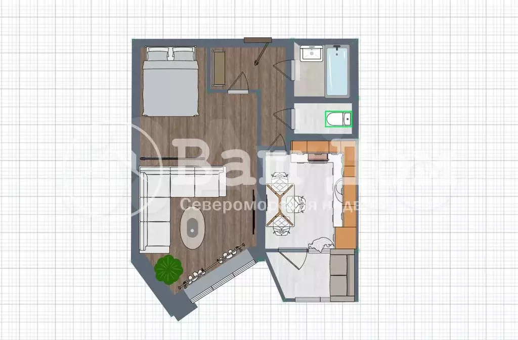 1-к. квартира, 32,6 м, 9/9 эт. - Фото 0