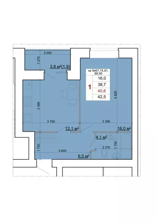 1-комнатная квартира: Кострома, Центральный район (42.5 м) - Фото 1