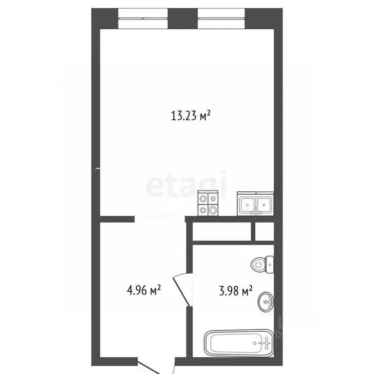 Студия Тюменская область, Тюмень Полевая ул., 108 (22.2 м) - Фото 2
